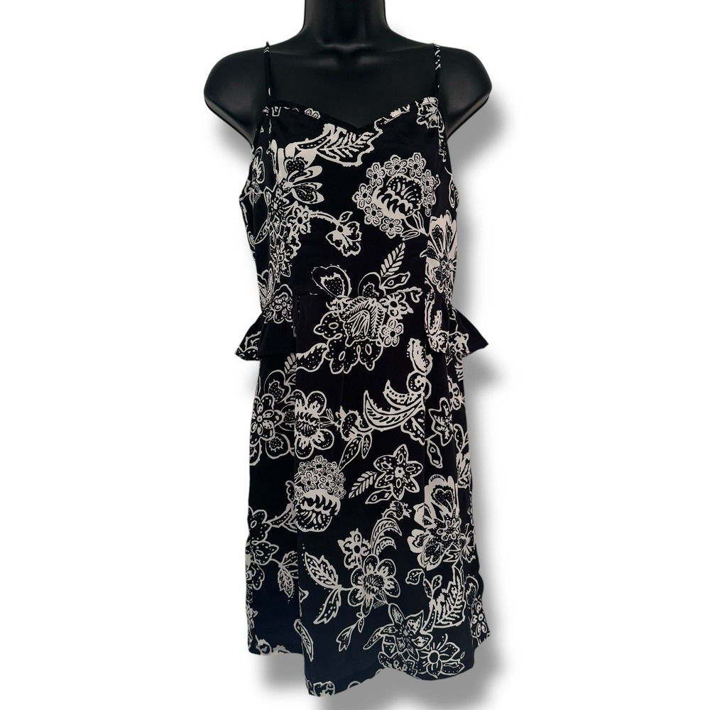 American Eagle Size 10 Skater Sun Dress Midi Black Floral Mod 2000s Y2k Ruffle